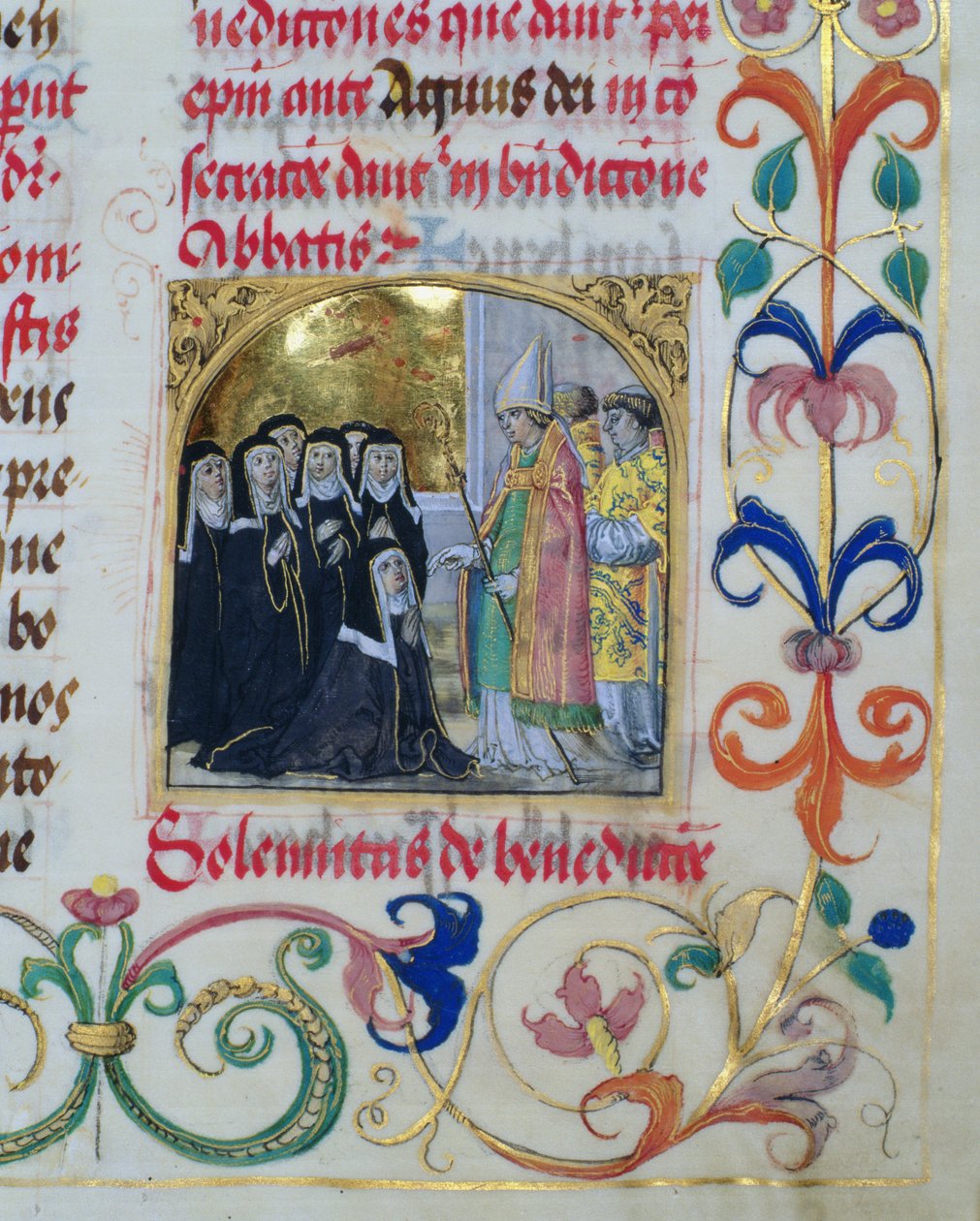 Bishop Blessing the Nuns fra den pavelige biskop Erasmus Ciolek, ca. 1510 (tempera og gull på pergament) av Polish School