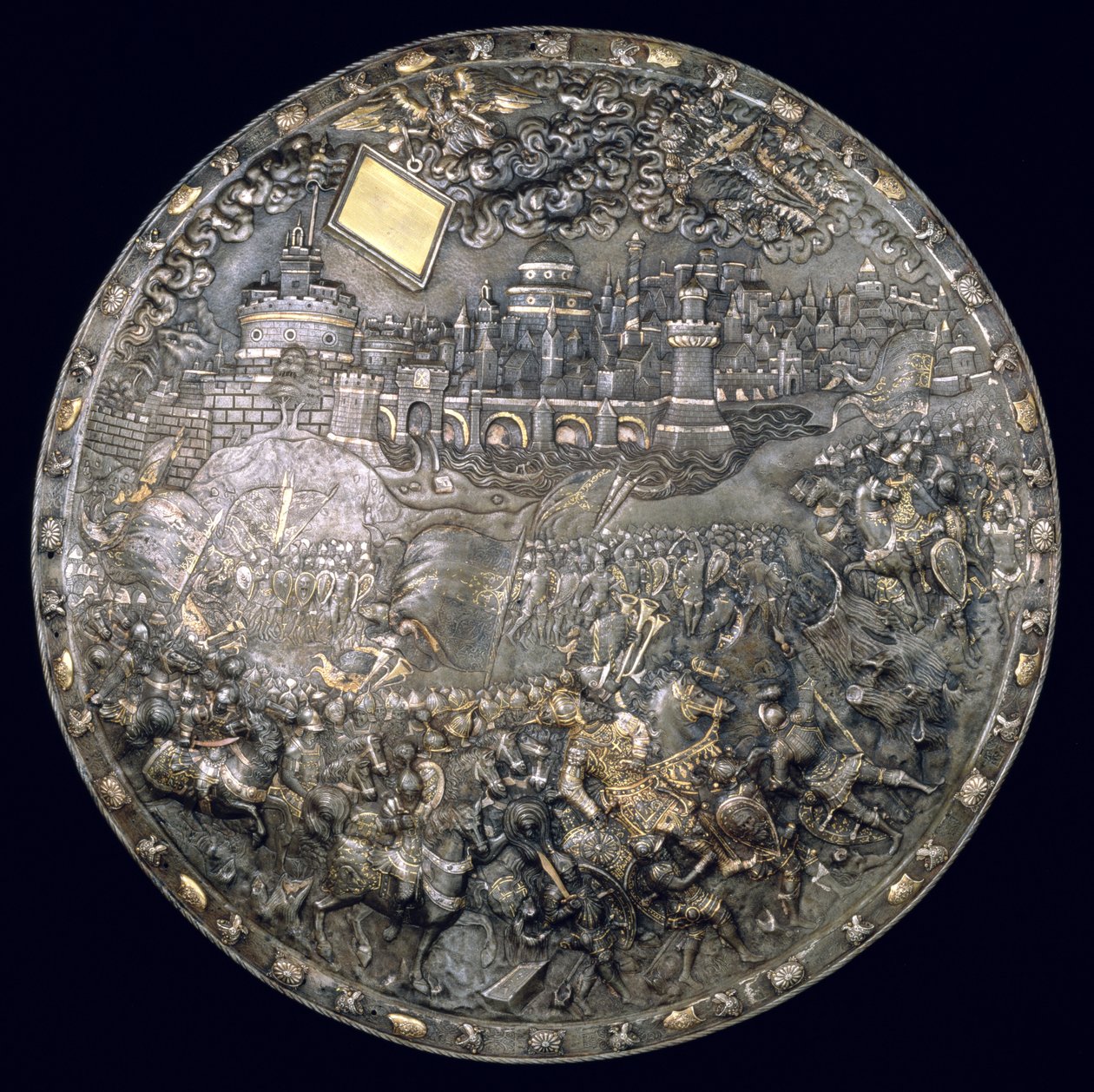 Kong John III Sobieskis (1624-96) Fortune Telling Shield (forgylt jern og sølv) av Polish School