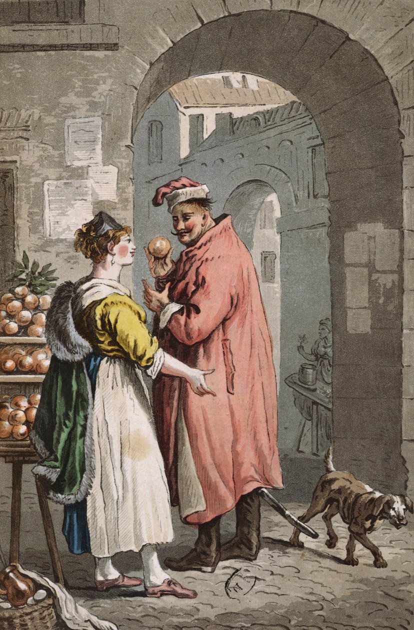 Oransjeselger i Warszawa, ca. 1810 (farget gravering) av Polish School