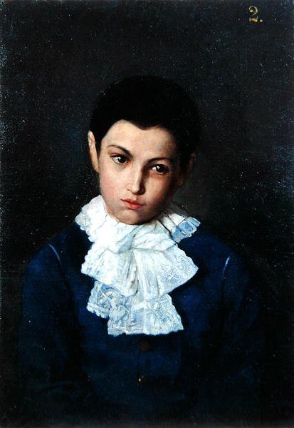 Portrett av en gutt med blondekrage (olje på lerret) av Polish School