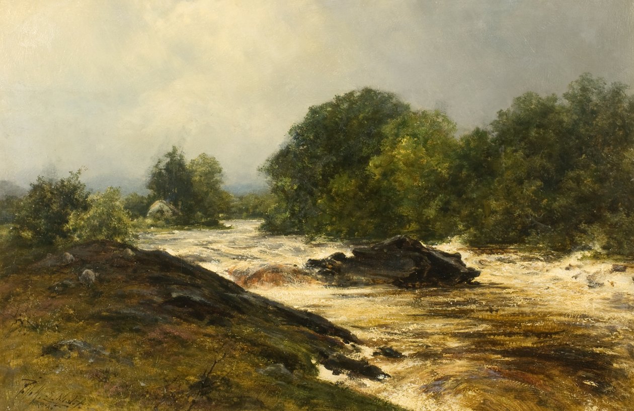 Meeting of the Tummel and the Garry (olje på lerret) av Pollok Sinclair Nisbet