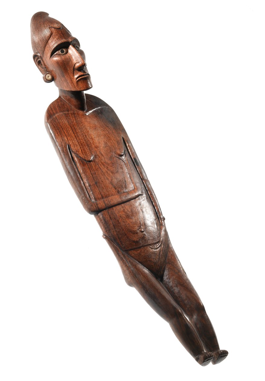 Kvinnefigur (moai papa) fra Rapa Nui (Påskeøya) (tre, bein og obsidian) av Polynesian School