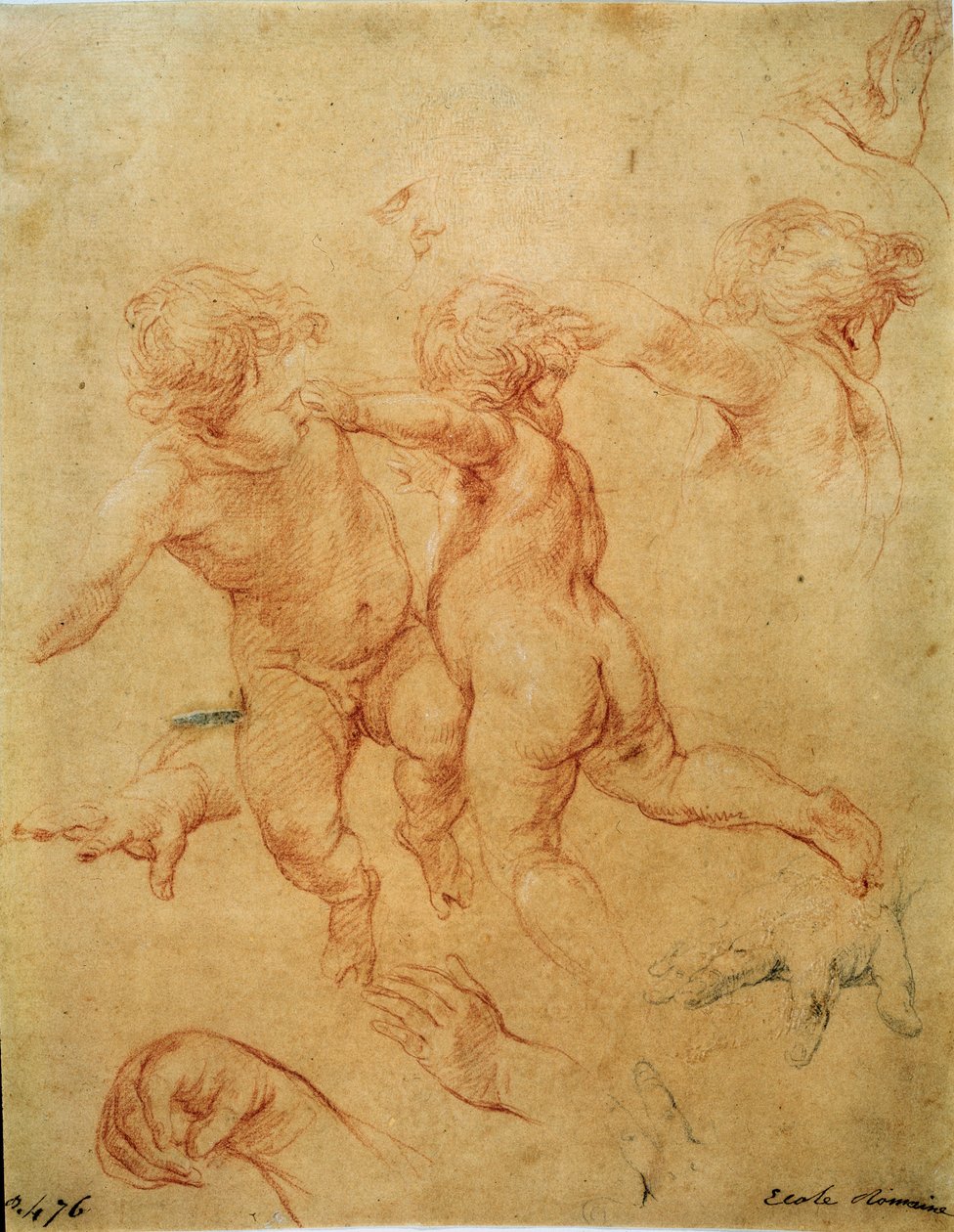 To flygende putti, studie, 1740-tallet av Pompeo Batoni