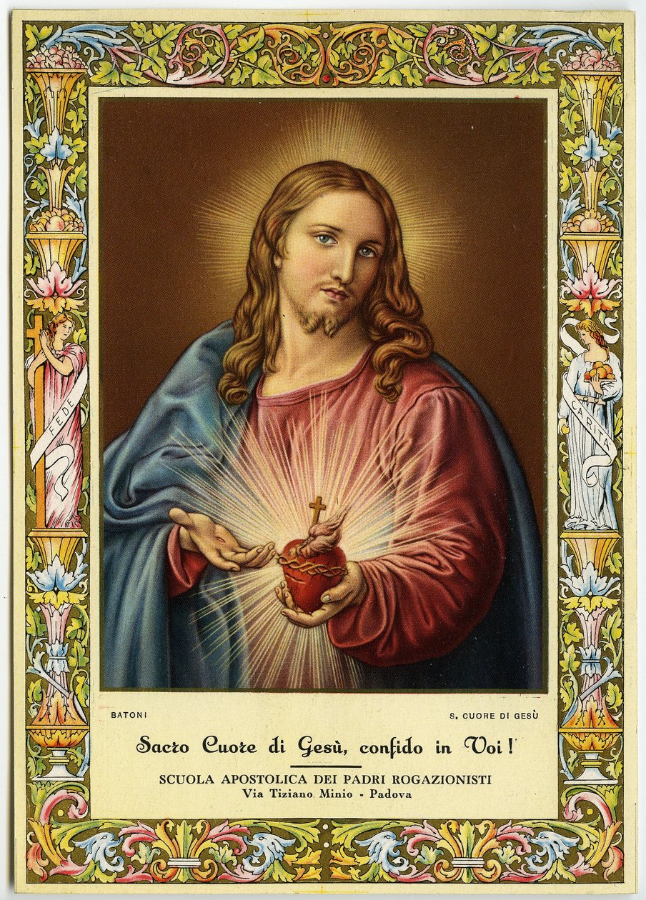 Jesu hellige hjerte (farge litho) av Pompeo Girolamo (after) Batoni