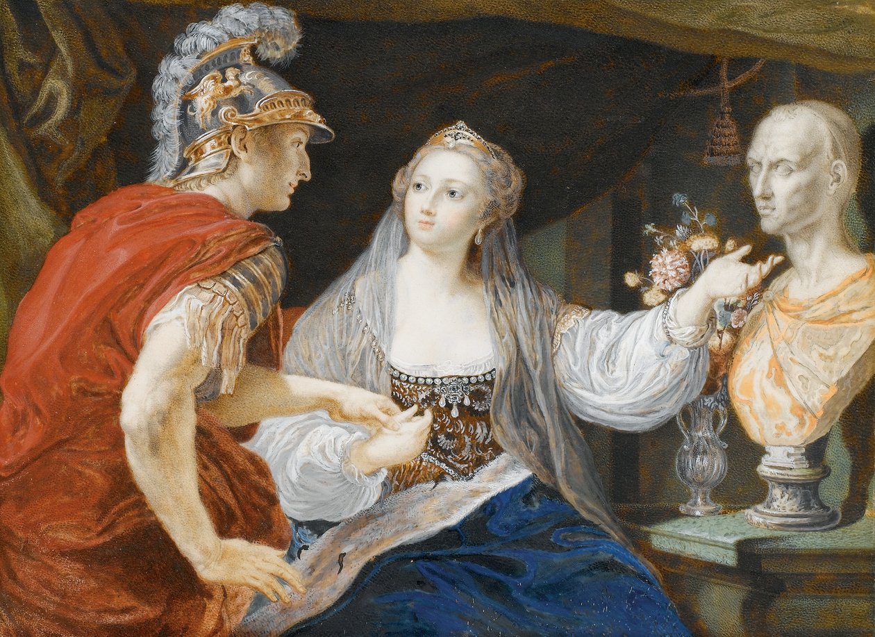 Cleopatra viser Octavius bysten av Cæsar av Pompeo Girolamo Batoni