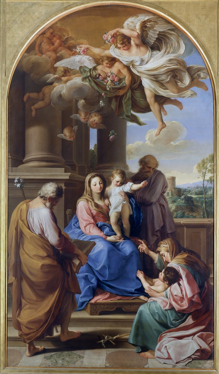 Madonna og barn med de hellige Joseph, Zacharias og Elisabeth og spedbarnet Saint John av Pompeo Girolamo Batoni