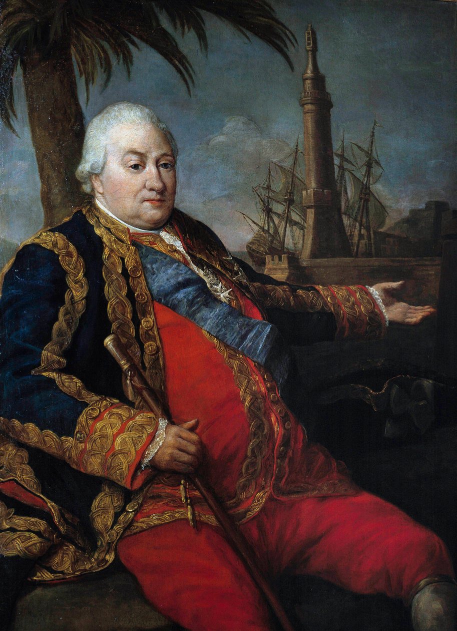 Portrett av Pierre Andre de Suffren av Saint-Tropez (Saint-Trophez), fogd av Suffren (1729-1788), viseadmiral, i stor uniform av sjøoffiser Maleri av Pompeo Batoni (1708-1787) av Pompeo Girolamo Batoni