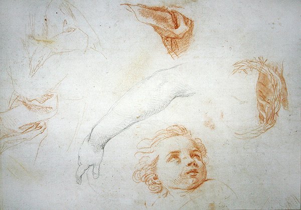 Studies for the Ecstacy of St. Catherine of Siena (rødt og svart kritt på papir) av Pompeo Girolamo Batoni