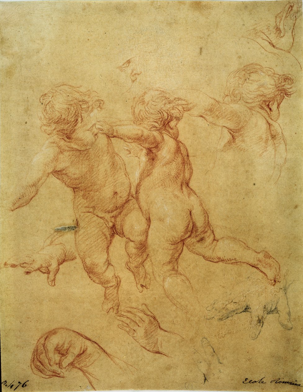 Studie for to putti (To flygende putti. Studie), ca. 1740 (sangvinisk) av Pompeo Girolamo Batoni