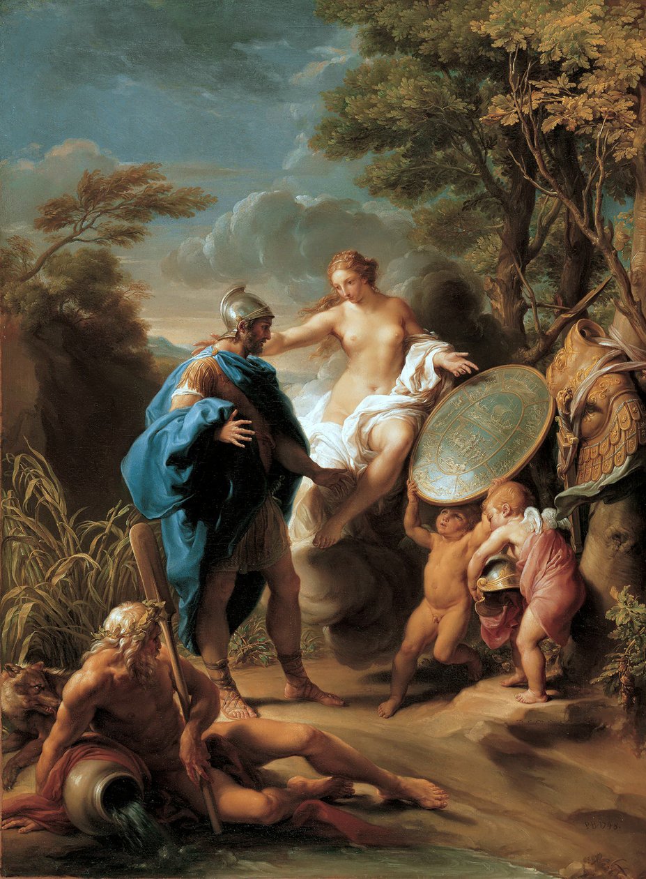 Venus presenterer Aeneas med rustning smidd av Vulcan av Pompeo Girolamo Batoni