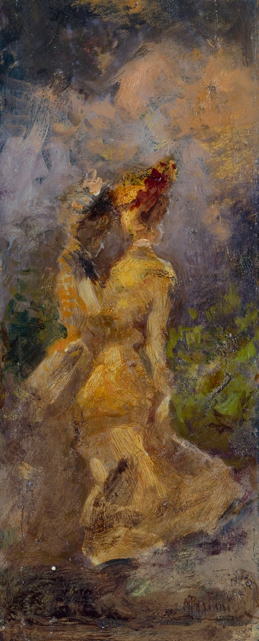Ladies Promenading (olje om bord) av Pompeo Mariani