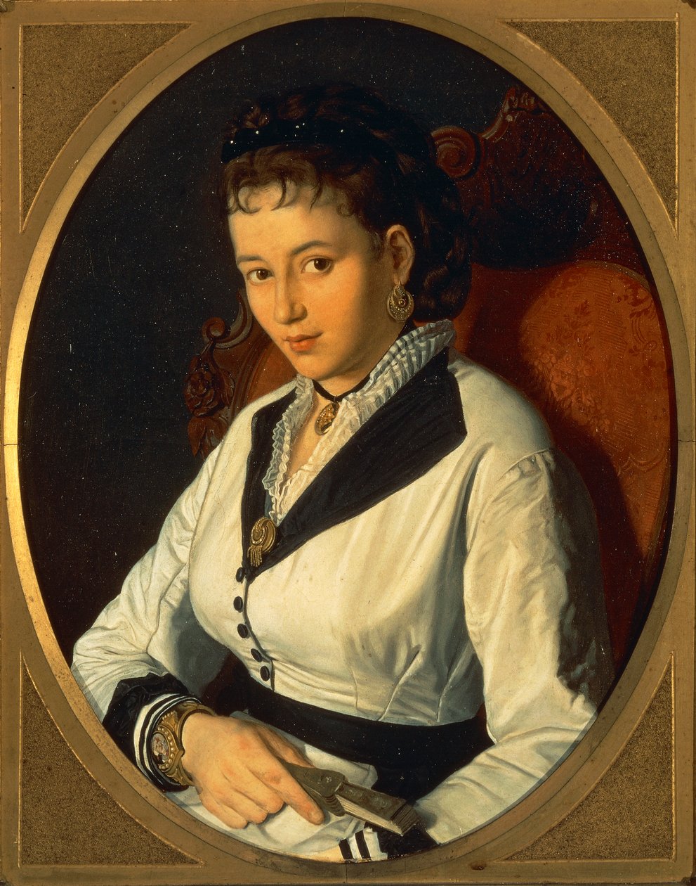 Portrett av ung kvinne (olje på lerret) 1840-1869 av Pompeo Molmenti