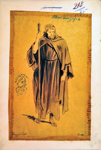 Kostymedesign for rollen som Tannhauser, i operaen Tannhauser, av Richard Wagner (1813-83) av Ponomarev Ponomarev
