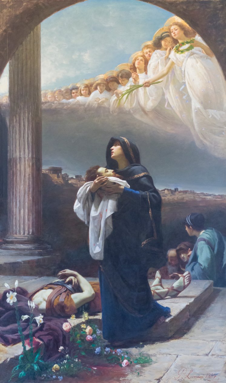 Saint Grata samler restene av Saint Alexander av Ponziano Loverini