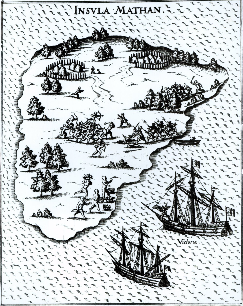 Ferdinand Magellan (ca. 1480-1521) Kjempende innfødte på Mactan Island i 1521 av Portuguese School