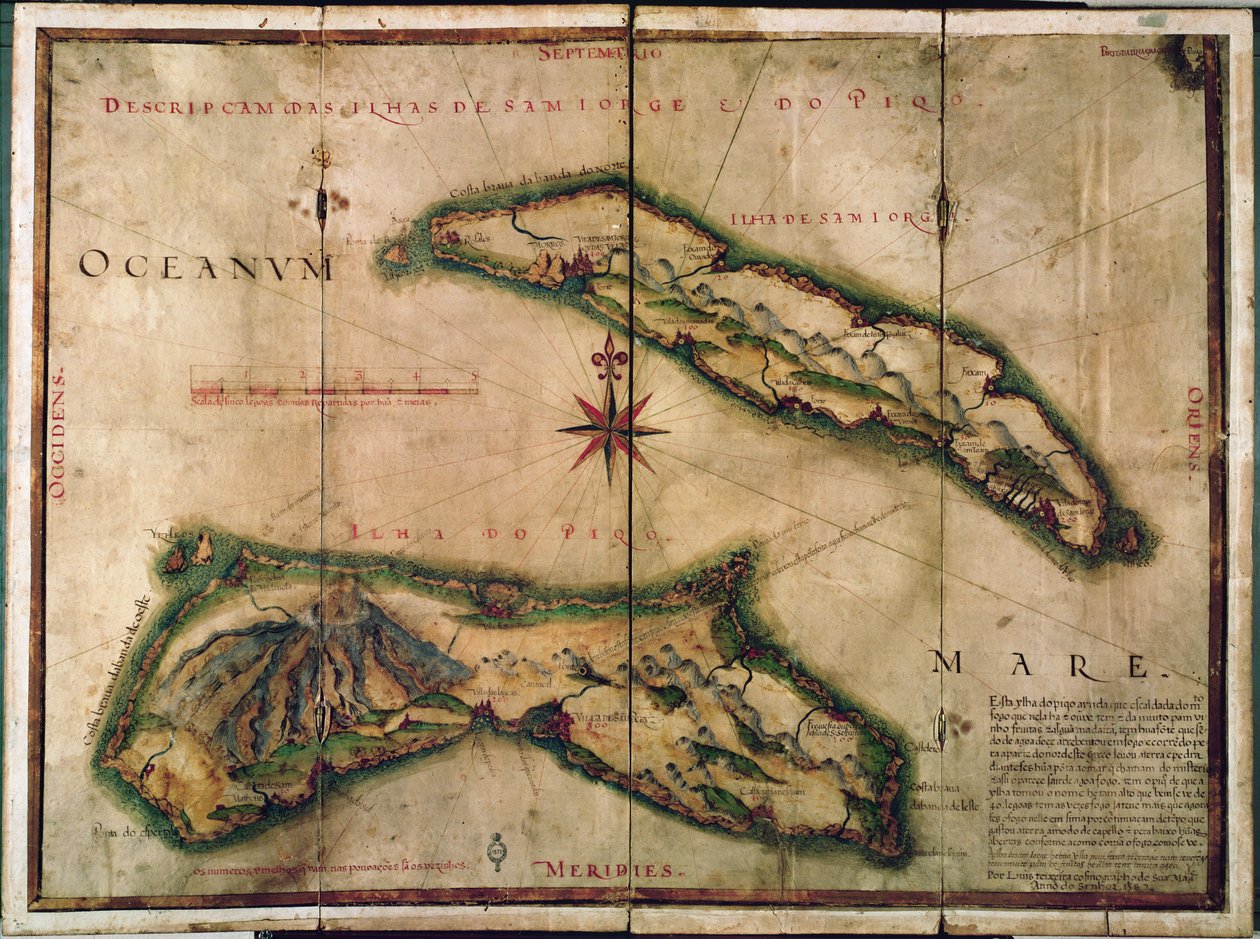 Geografisk kart over Azorene, 1587 av Portuguese School