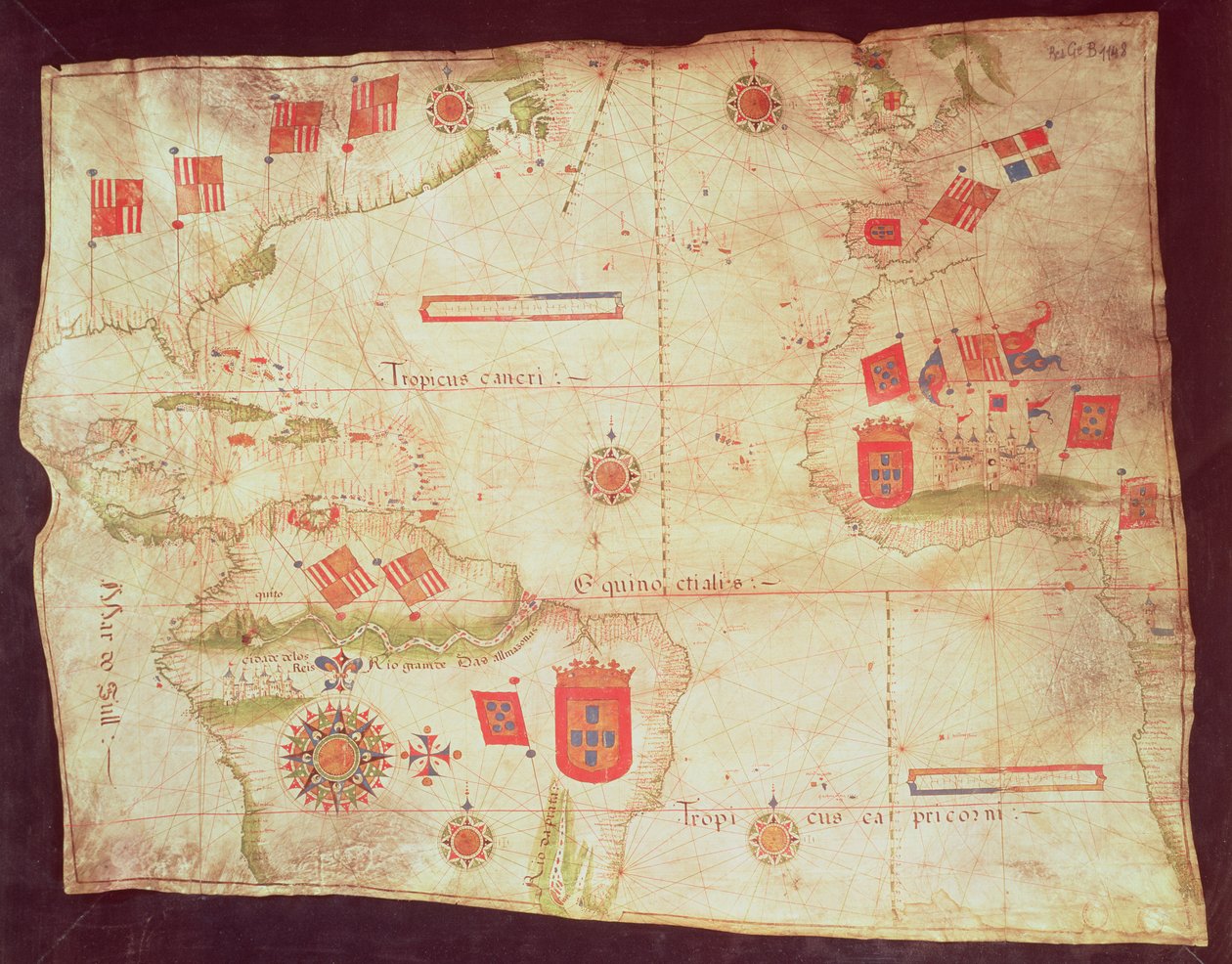 Kart over Atlanterhavet, ca. 1550 av Portuguese School