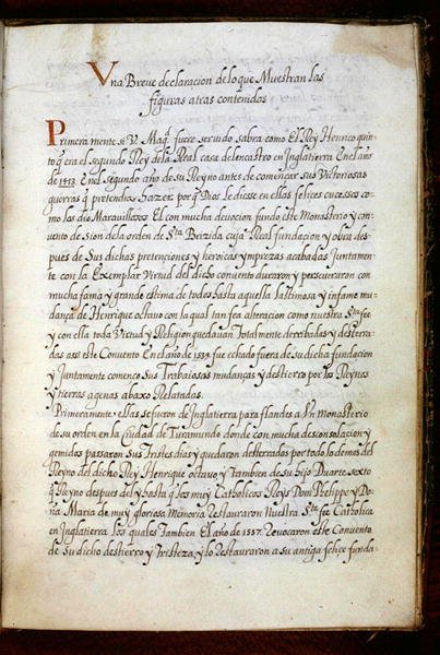 En side fra en historie om Syon-nonnenes peregrineringer, samlet i Lisboa på begynnelsen av 1600-tallet (vellum) av Portuguese School