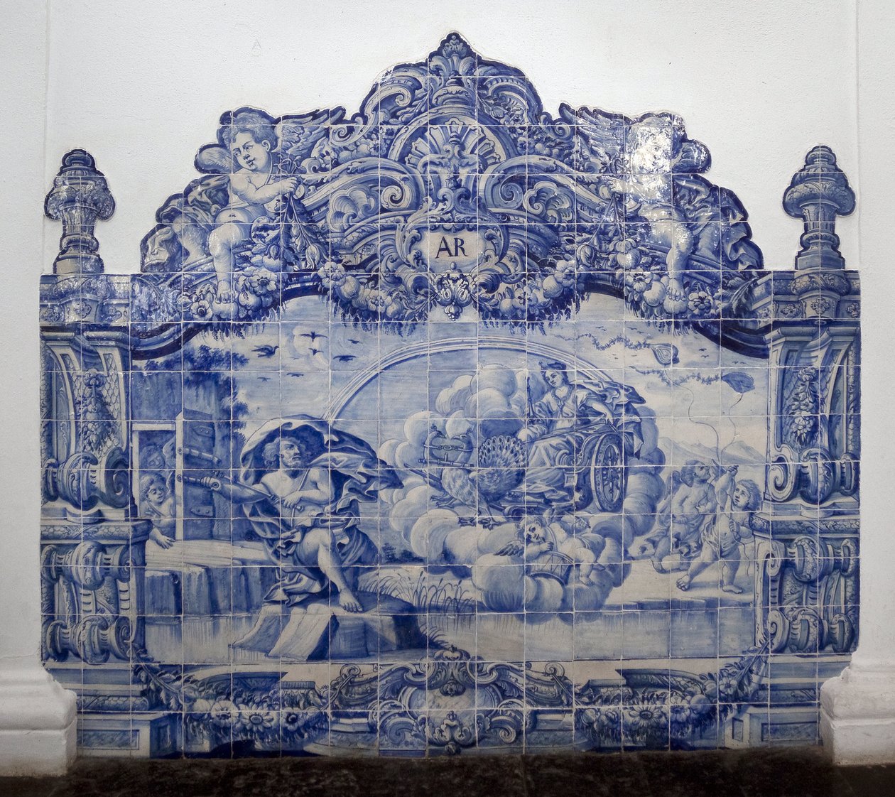 Allegori av luft - Azulejos, malt keramikk av Portuguese School