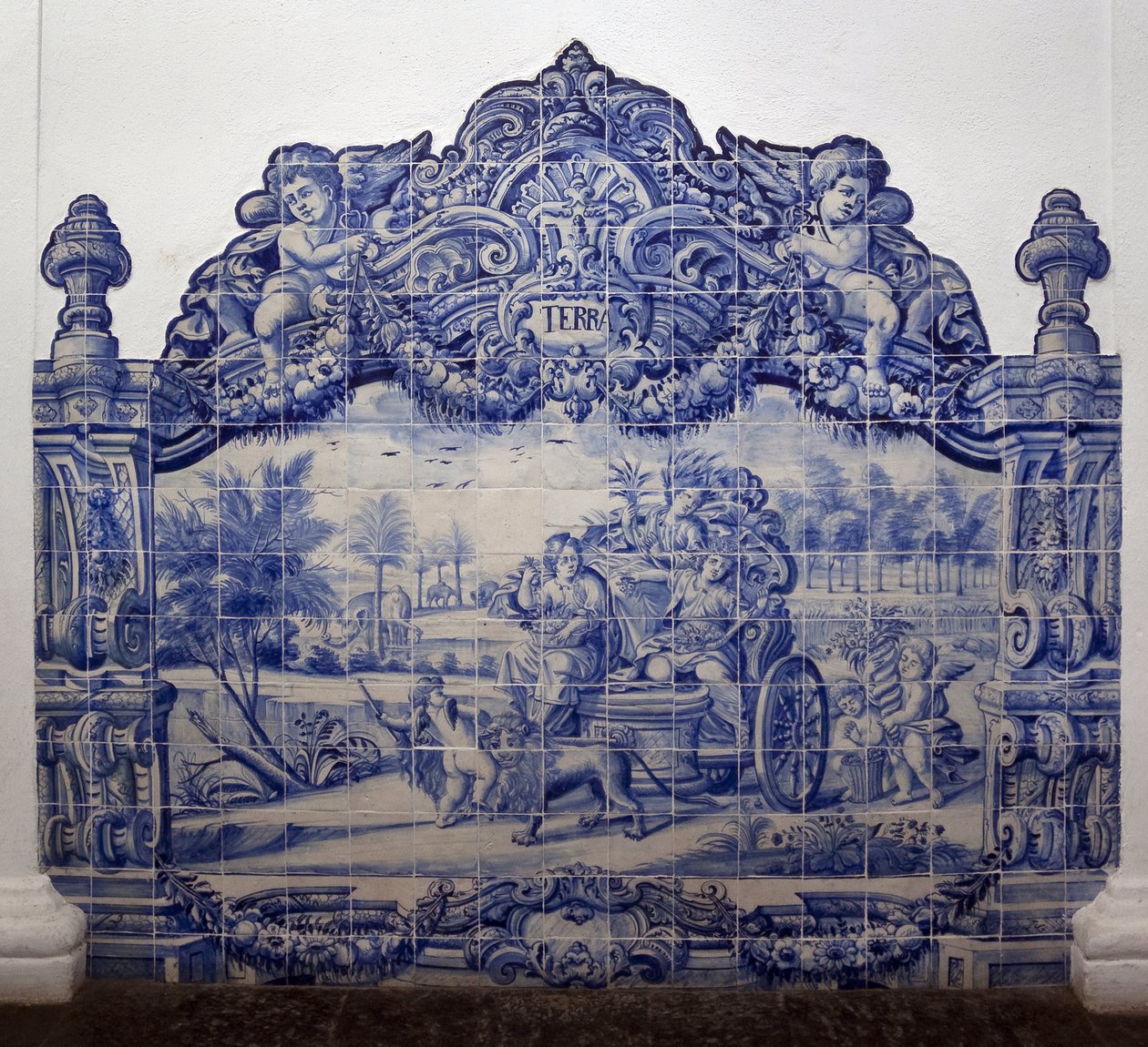 Allegory of the Earth - Azulejos, malt fajanse av Portuguese School
