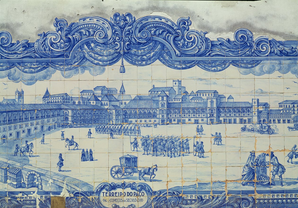 Azulejos-fliser som viser Praca do Comercio, Lisboa (keramikk) av Portuguese School