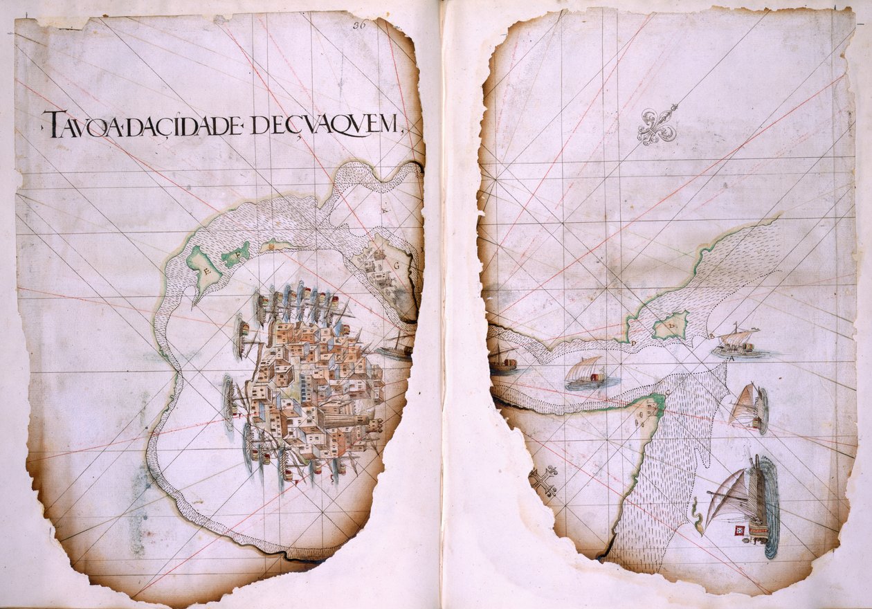 Cotton Tiberius D. IX, ff.36v-37 Cuaquem and the Persian Gulf, illustrasjon fra 