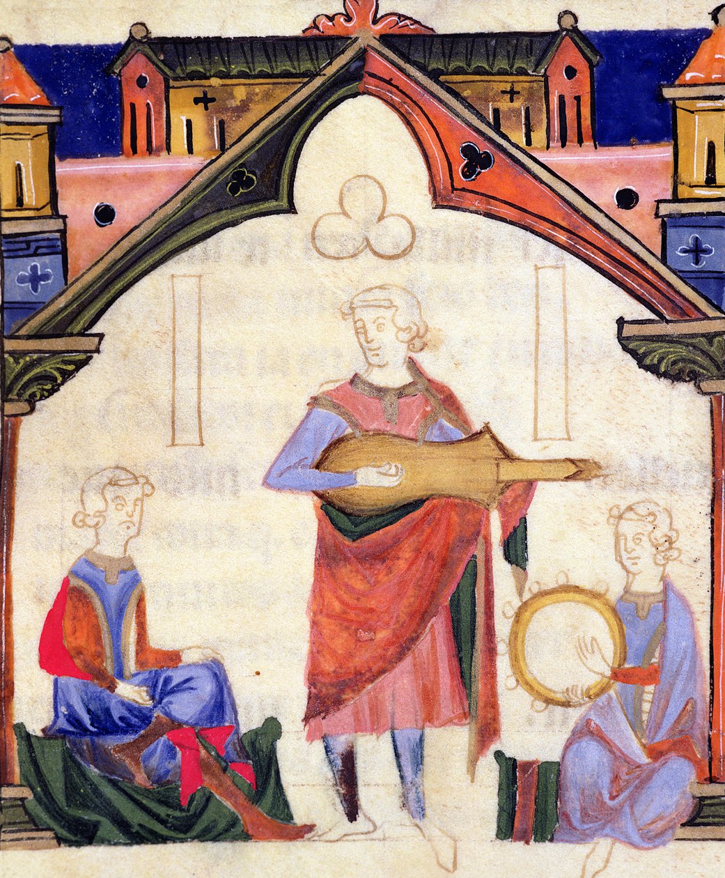 Fol.12v Musikere som spiller gitar og tamburin, fra Chansonnier des Nobles av Portuguese School