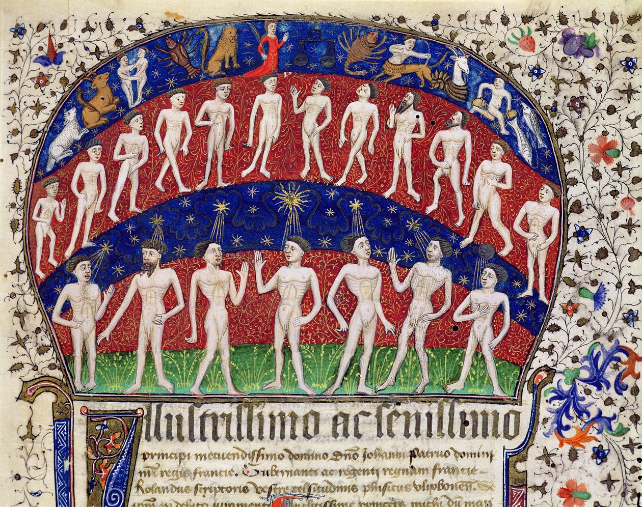 Fol.1 Tegn på dyrekretsen og en gruppe menn, fra 