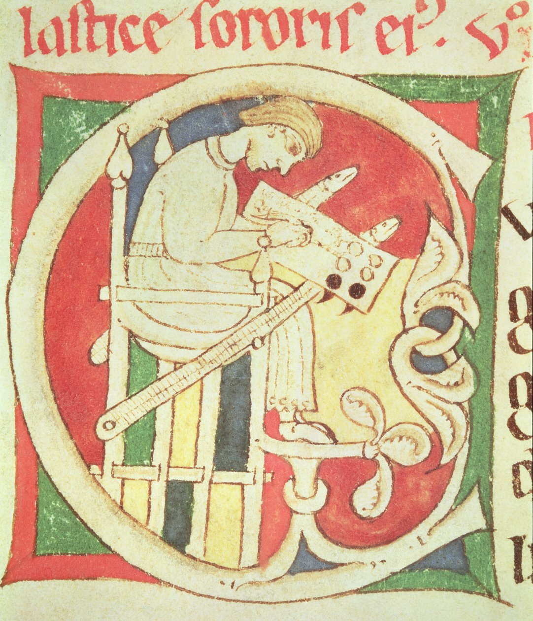 Ms 22 fol.139r Historikert initial C som viser en munk som skriver, fra Vitae Sanctorum, Santa Cruz de Coimbra av Portuguese School