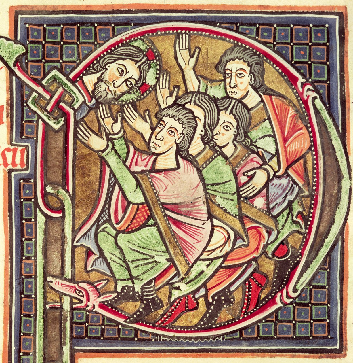 Ms 3088 fol.137r Historikert initial P som viser Josvas død, fra en bibel, 1100-1200-tallet av Portuguese School