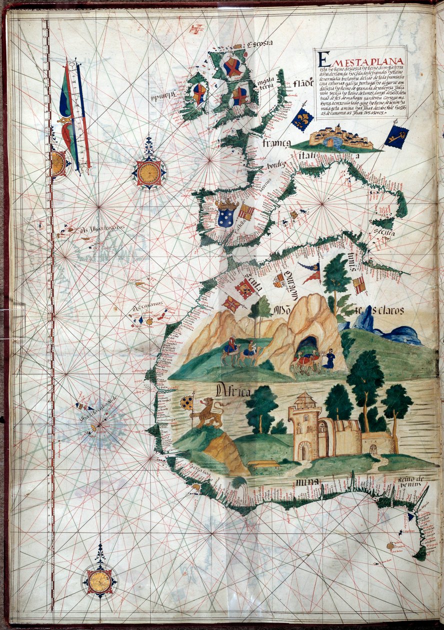 Portulan på vestkysten av Afrika med Kanariøyene. Geografisk kart over portugisiske Luis Lazare (1500-tallet) av Portuguese School