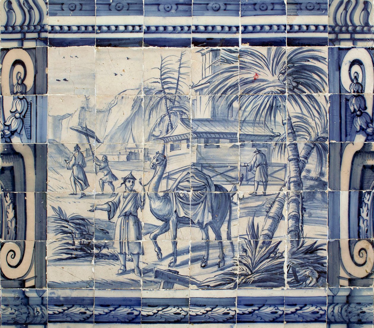 Scene med en kamel i Asia - Azulejos, malt fajanse av Portuguese School