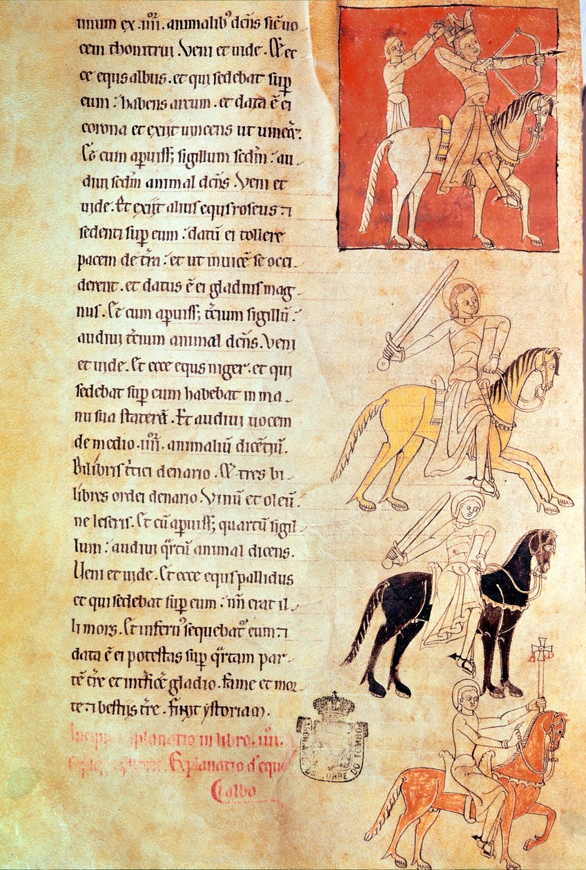The Four Horsemen of the Apocalypse, fra Apocalypse of St. Jean de Lorvao av Portuguese School