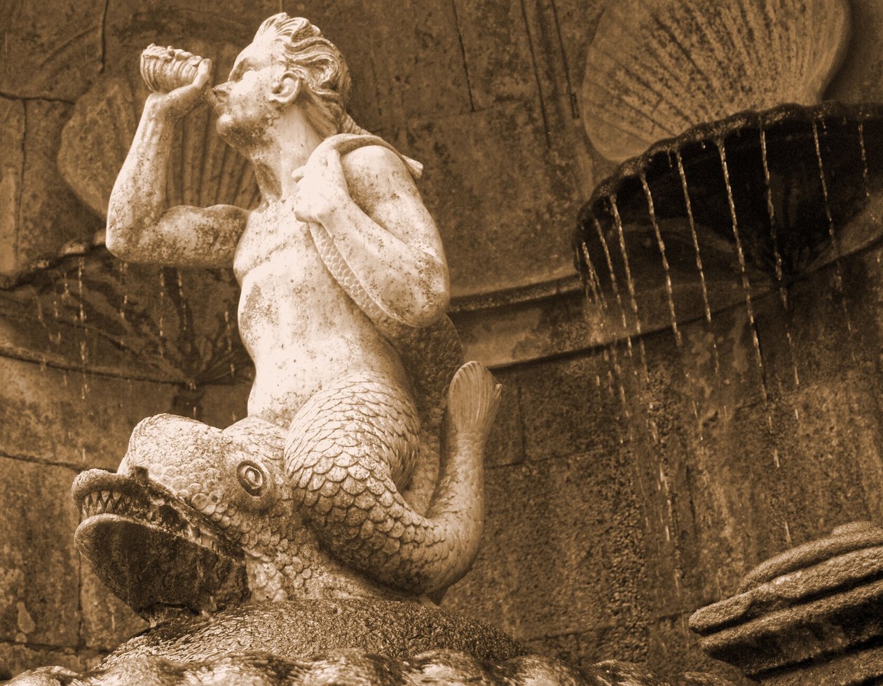 Triton-fontenen, Sanctuary of Our Lady of Remedies, Lamego, Portugal 1738 (stein) av Portuguese School