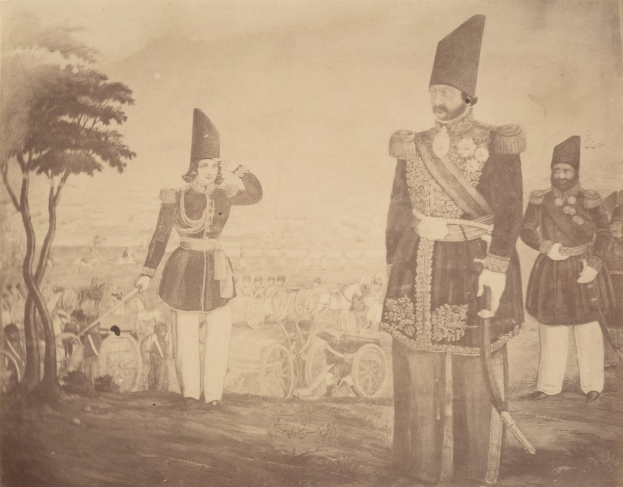 [En persisk revy i et maleri som en gang tilhørte Ardeshir Mirza, kongens onkel.], 1840-60-tallet. av Possibly by Luigi Pesce.