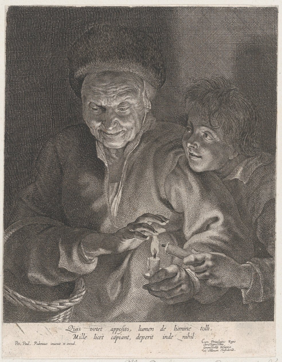 Gammel kvinne og en gutt med stearinlys, ca. 1620-30., ca. 1620-30. av Possibly by Paulus Pontius.