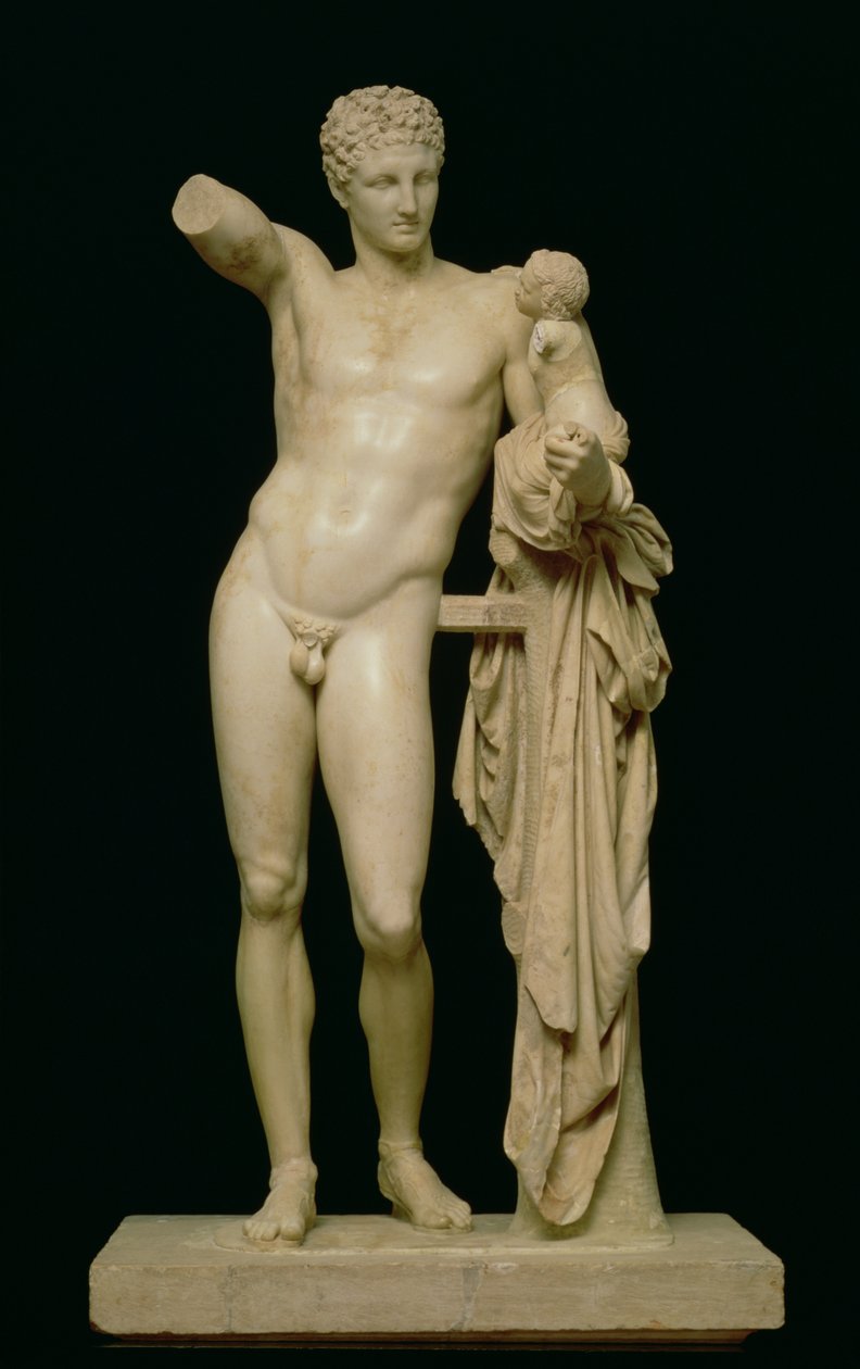 Statue av Hermes og spedbarnet Dionysos, ca. 330 f.Kr. (parian marmor) av Praxiteles
