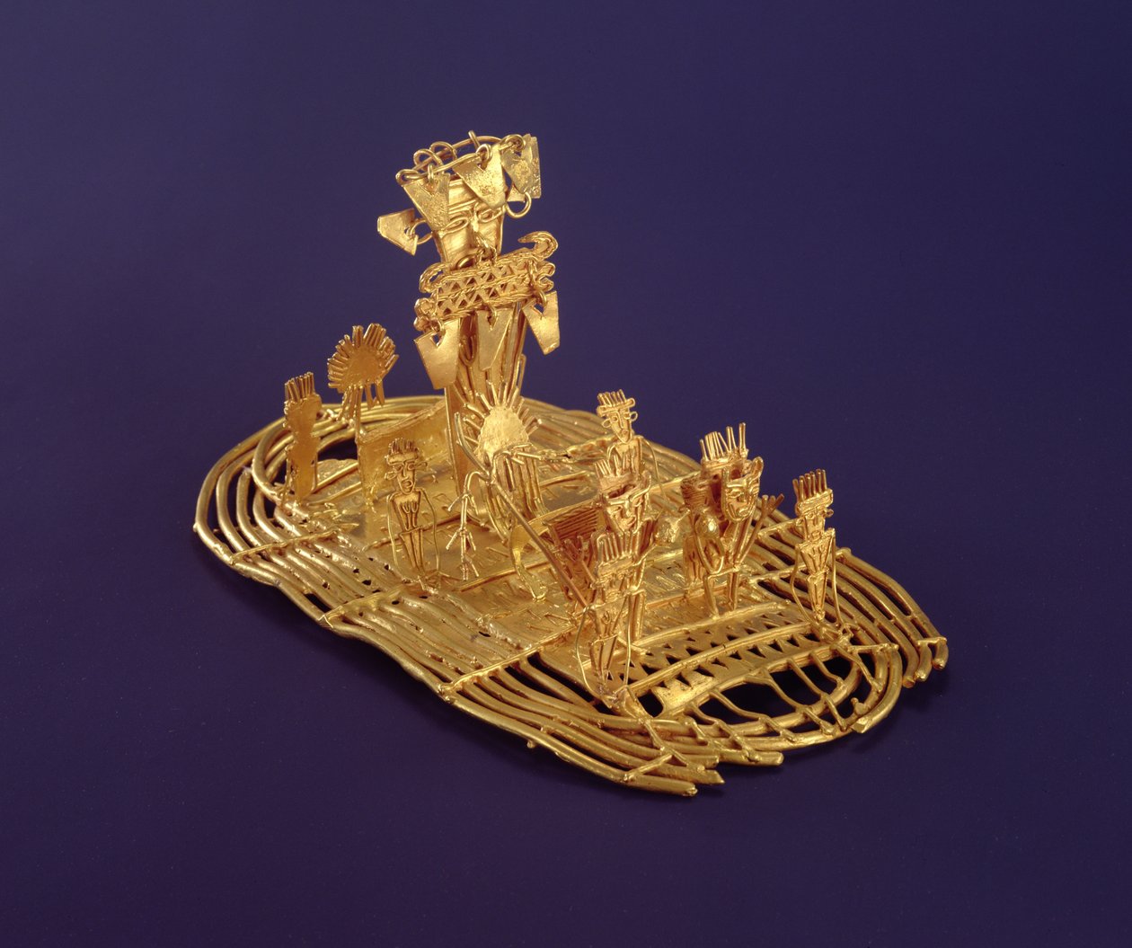 En Muisca votive figur (Tunjo) som viser seremonien til El Dorado (kobber og gulllegering) av Pre Columbian