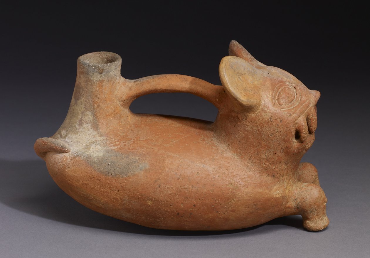 Feline Vessel, Vicus Culture (keramikk) av Pre Columbian