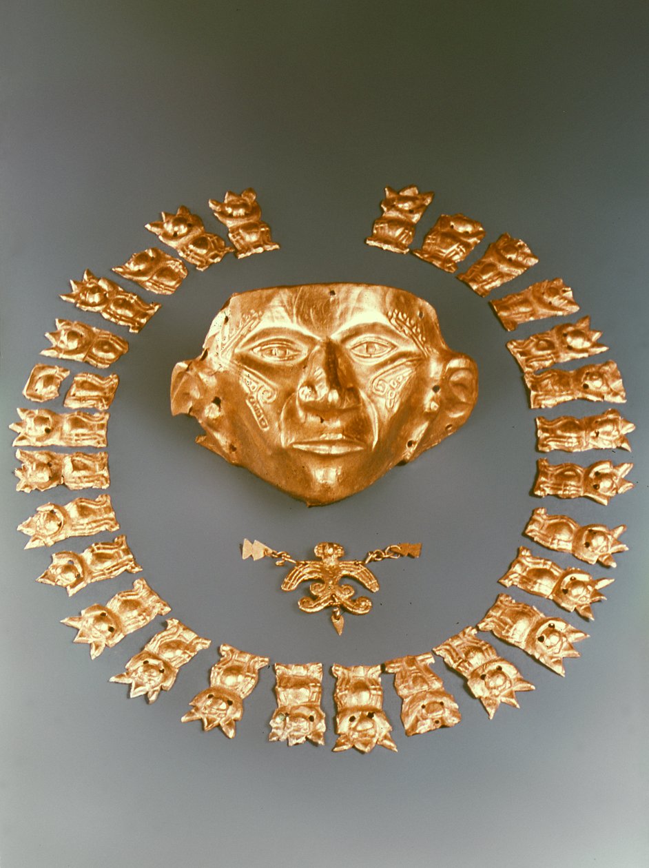 Maske, fugleanheng og plaketter, Cauca av Pre Columbian
