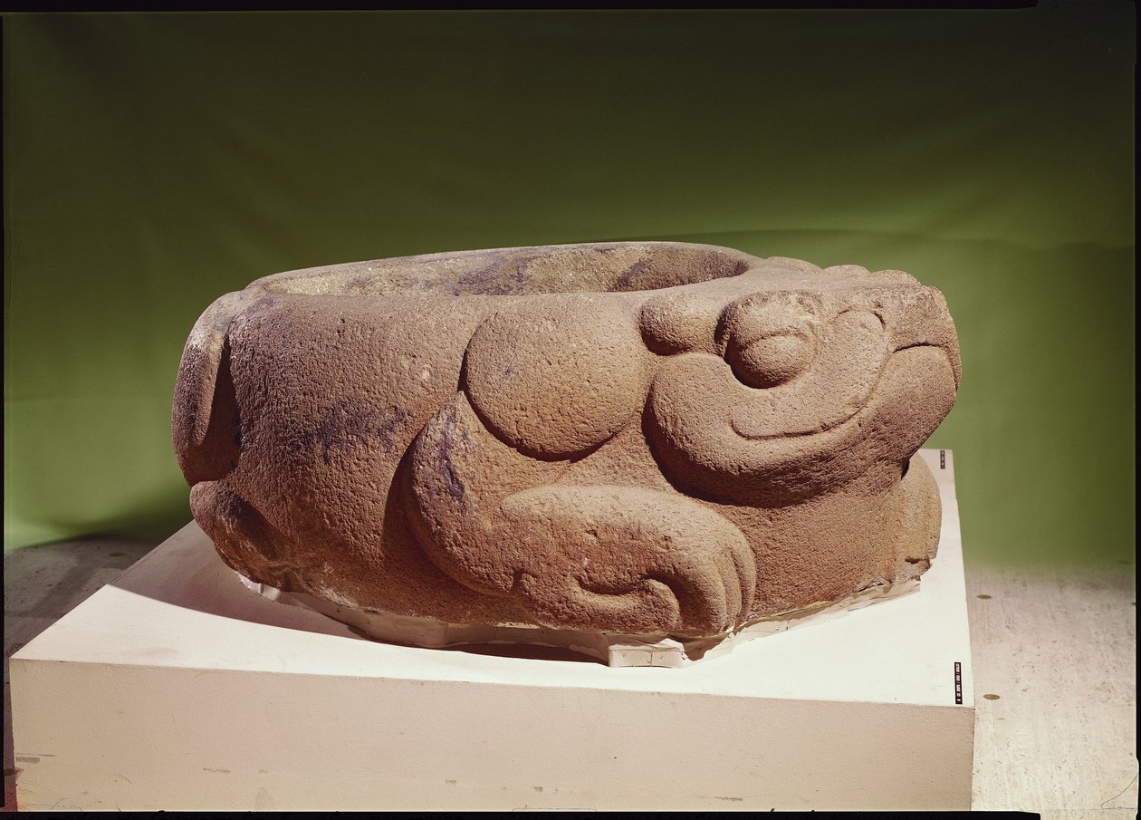 Tilbyr fartøy i form av en gigantisk padde, Mayan, fra Kaminaljuyu, 250-600 (vulkansk lava) av Pre Columbian