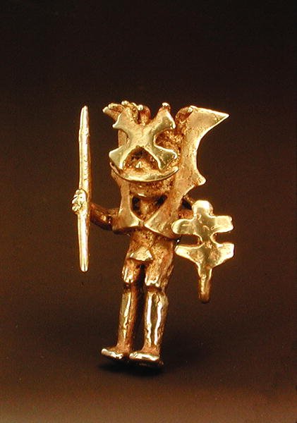 Anheng av en maskert figur fra Cauca-dalen, Colombia (gull) av Pre Columbian Pre Columbian