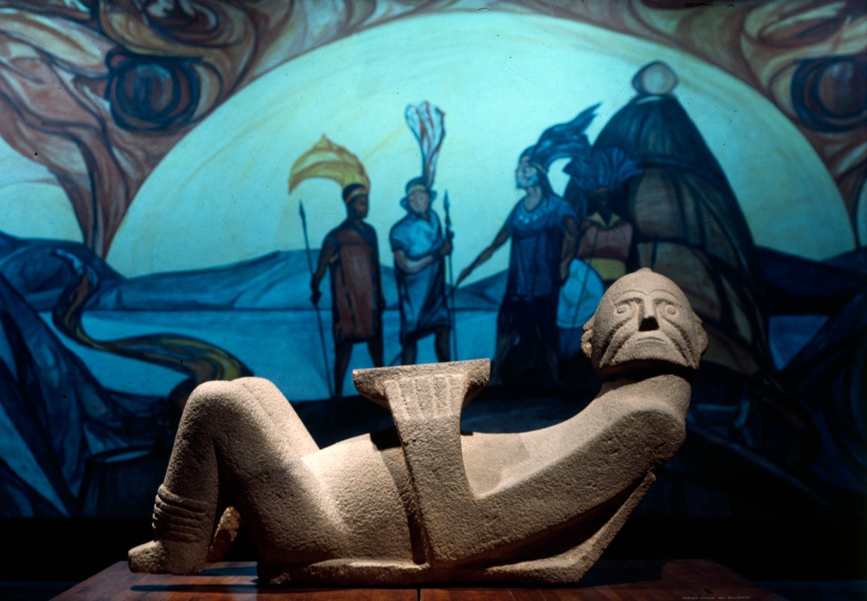 Tilbakelent tempelfigur, kalt en chac-mool, Tarascan av Pre Columbian