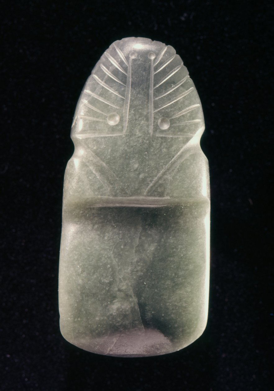 Dobbelt aspekt keltfugl, fra Guacimo, Linea Vieja-området (grønn jade) av Pre Columbian Pre Columbian