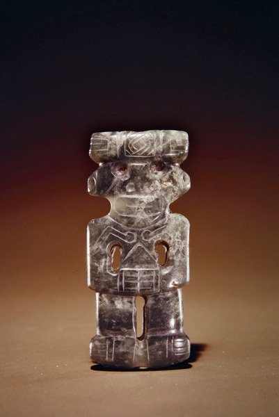 Figuranheng, fra Guacimo, Linea Vieja-området (gjennomsiktig sjøgrønn jade) av Pre Columbian Pre Columbian