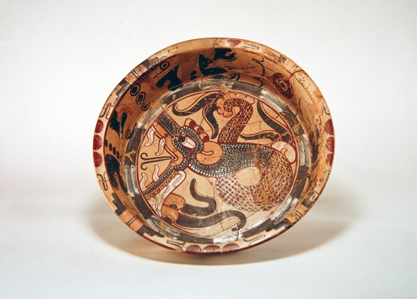 Stor flat skål med drage, Los Tuxtlas, Vera Cruz (keramikk) av Pre Columbian Pre Columbian