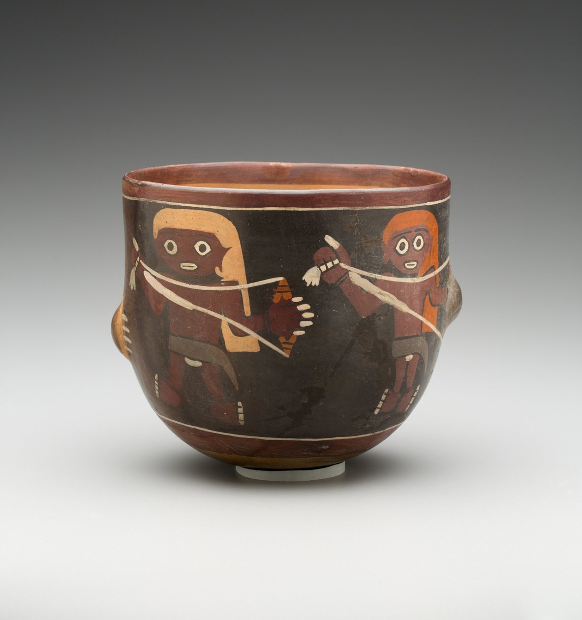 Skål dekorert med Men Spinning (malt terrakotta) av Pre Columbian Pre Columbian
