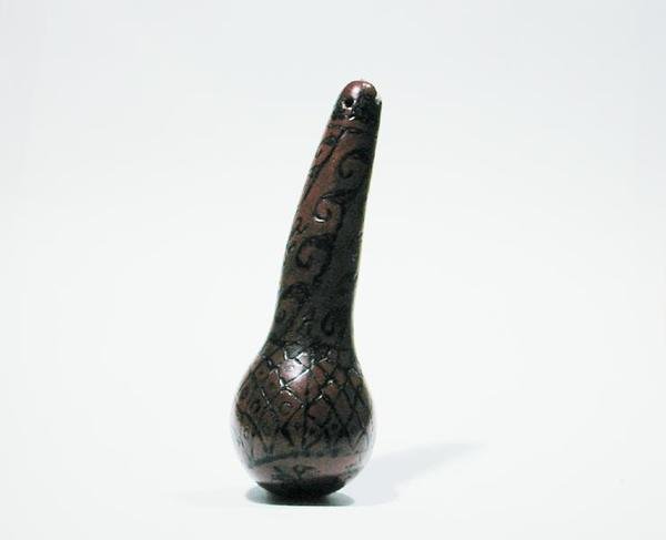 Kokabeholder med brent dekorasjon, Chancay (kalebass) (se også 176081) av Pre Columbian Pre Columbian