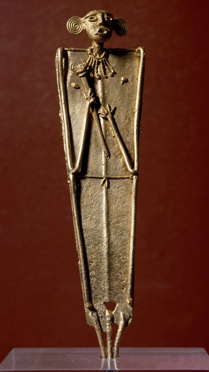 Pre-colombiansk kunst, Muisca-sivilisasjonen: statuett av kvinne (Tango) i gull. 15.-17. århundre. Bogota, Museo de Oro, Colombia av Pre Columbian