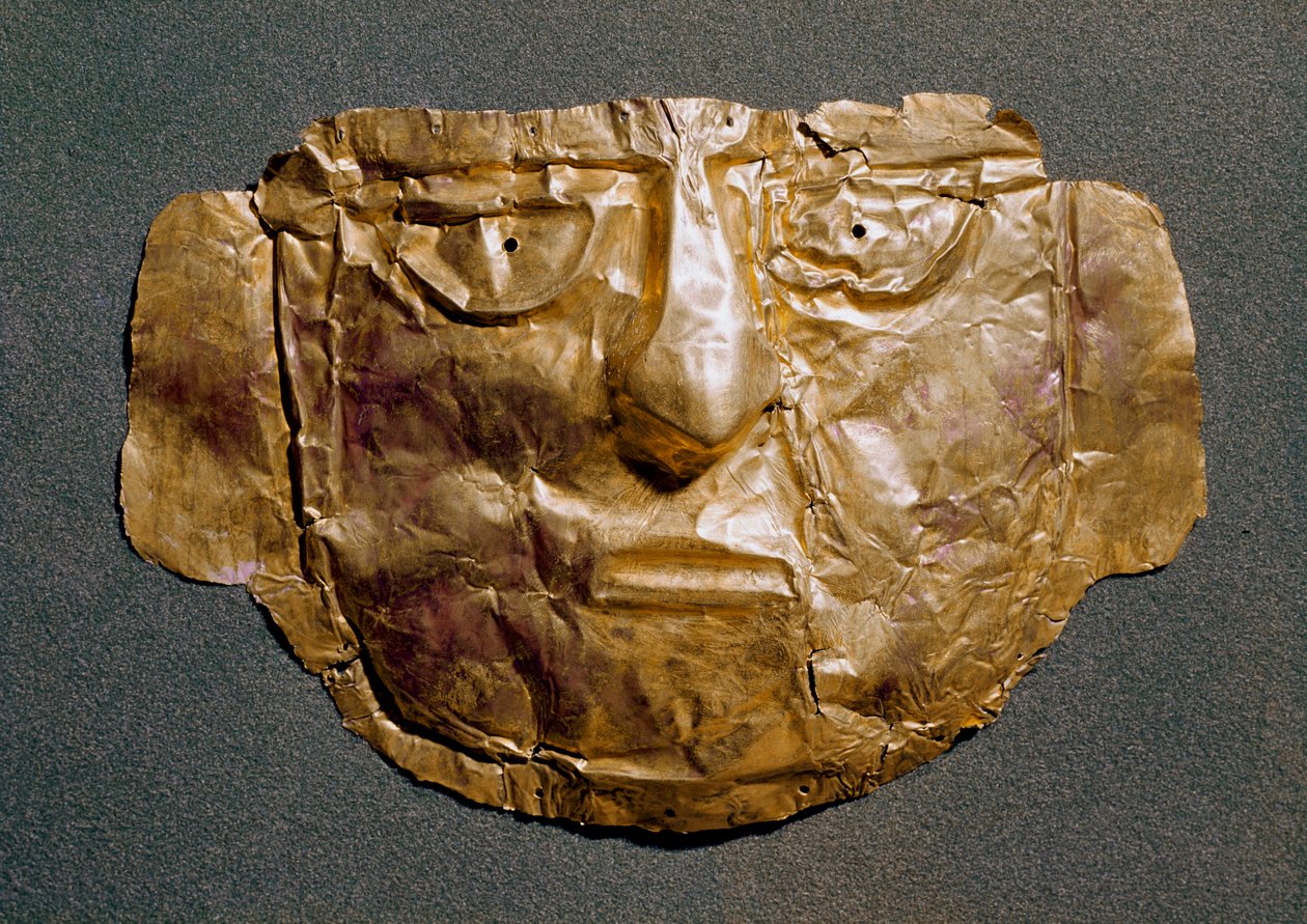 Pre-colombiansk sivilisasjon (Peru): gullmaske fra perioden før den spanske erobringen. Madrid fra 1400-tallet, Museo de America av Pre Columbian
